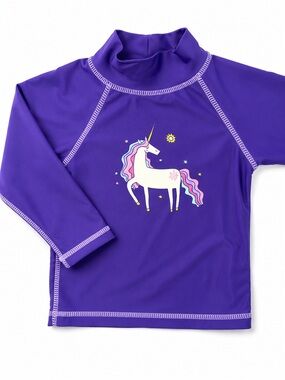 UVSkinz Girls' Purple Unicorn Long-Sleeve Rashguard Swim Top